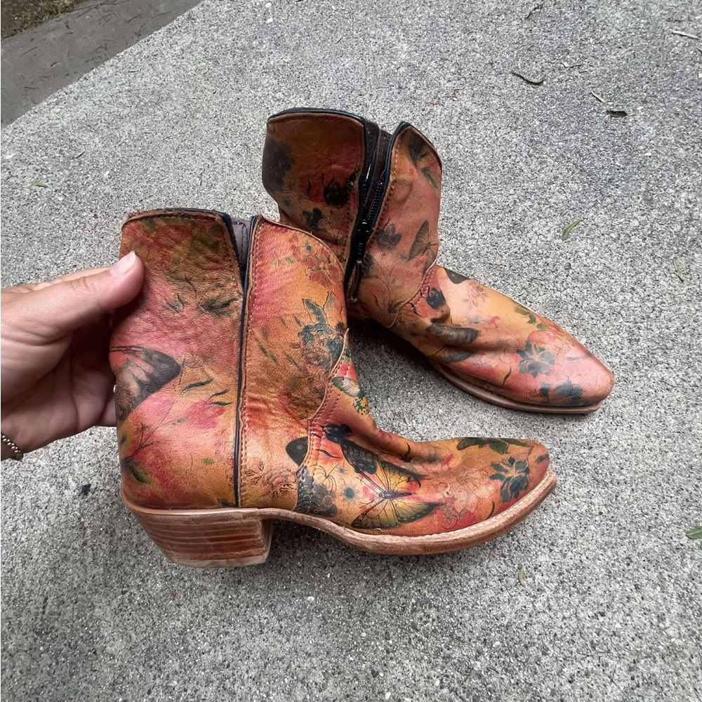 Floral Leather Ankle Boots